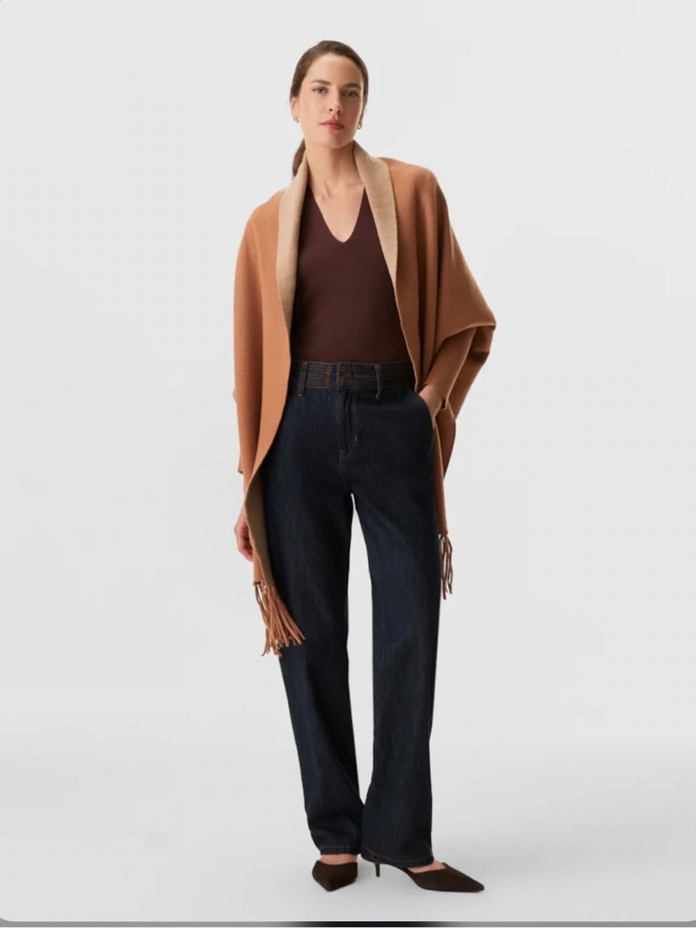 Pretty Persuasions Reversible Camel & Tan Wrap Sweater - Picture 6 of 10